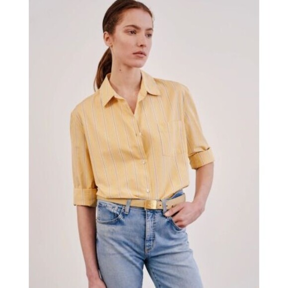 $404 Nili Lotan Kristen Tunic Shirt Top Buttondown Yellow Oversized S NEW 281714